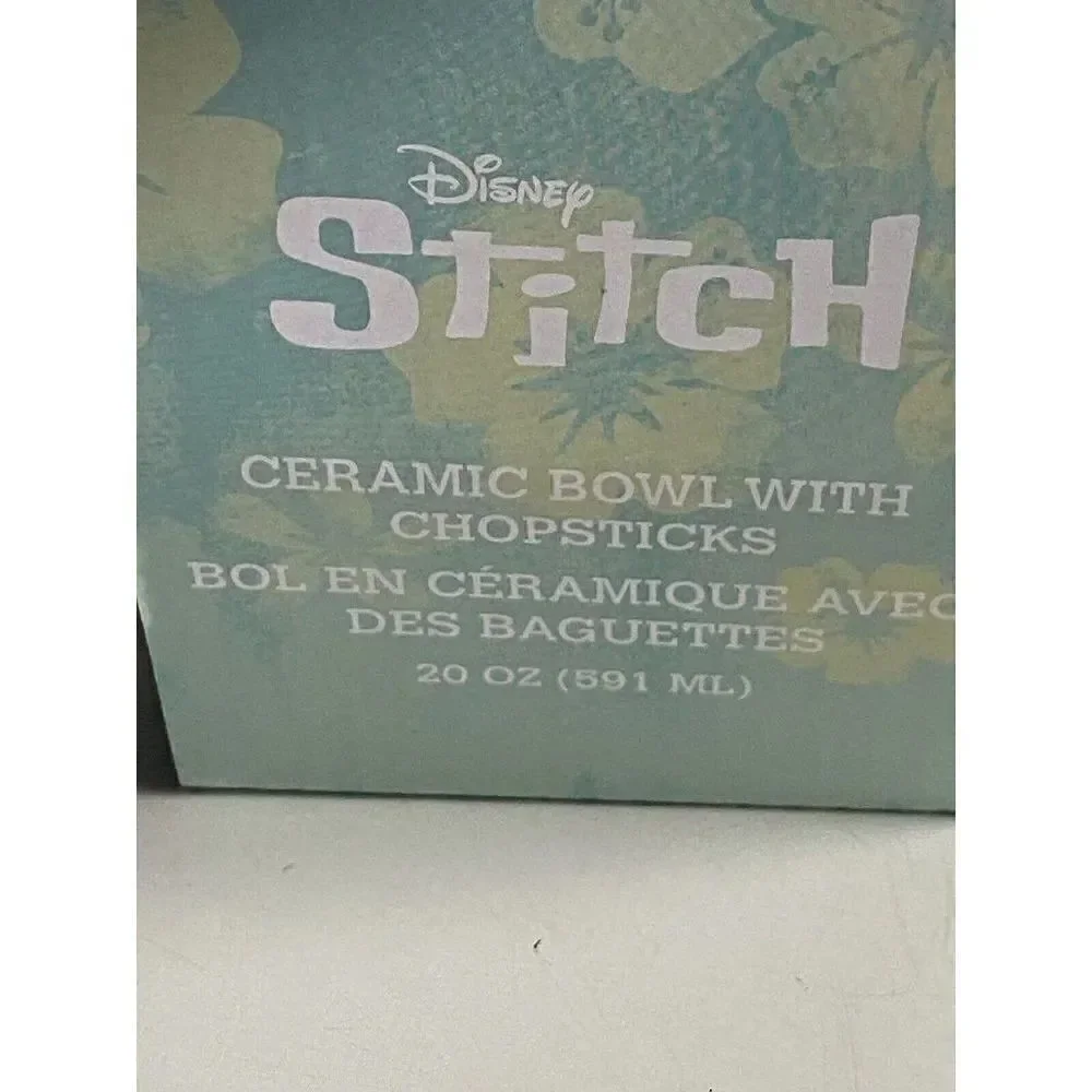 Disney Lilo And Stitch Floral  Ramen Ceramic Bowl With Chopsticks‎ 20 Oz NEW